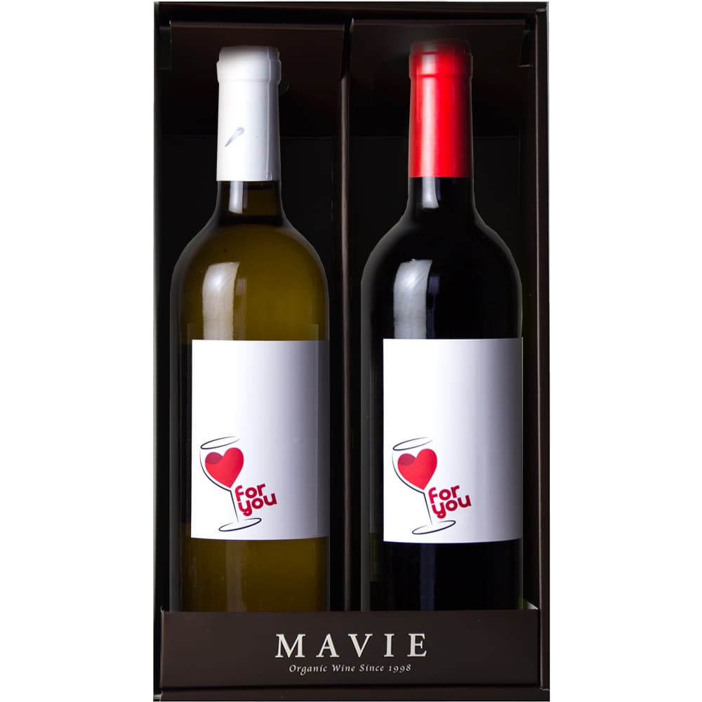 [Gift set in a gift box] Heart label red and white wine gift