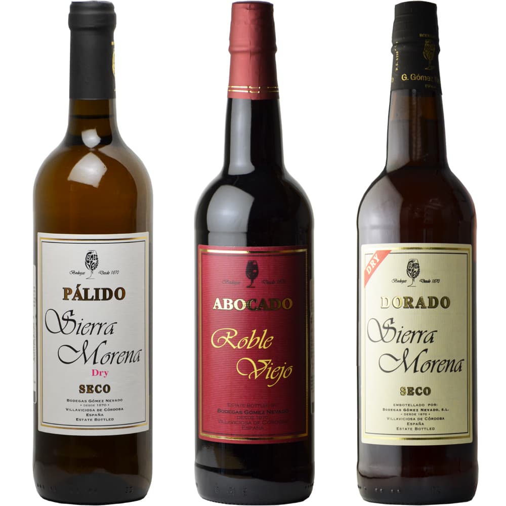 A set of three types of sherry for comparison